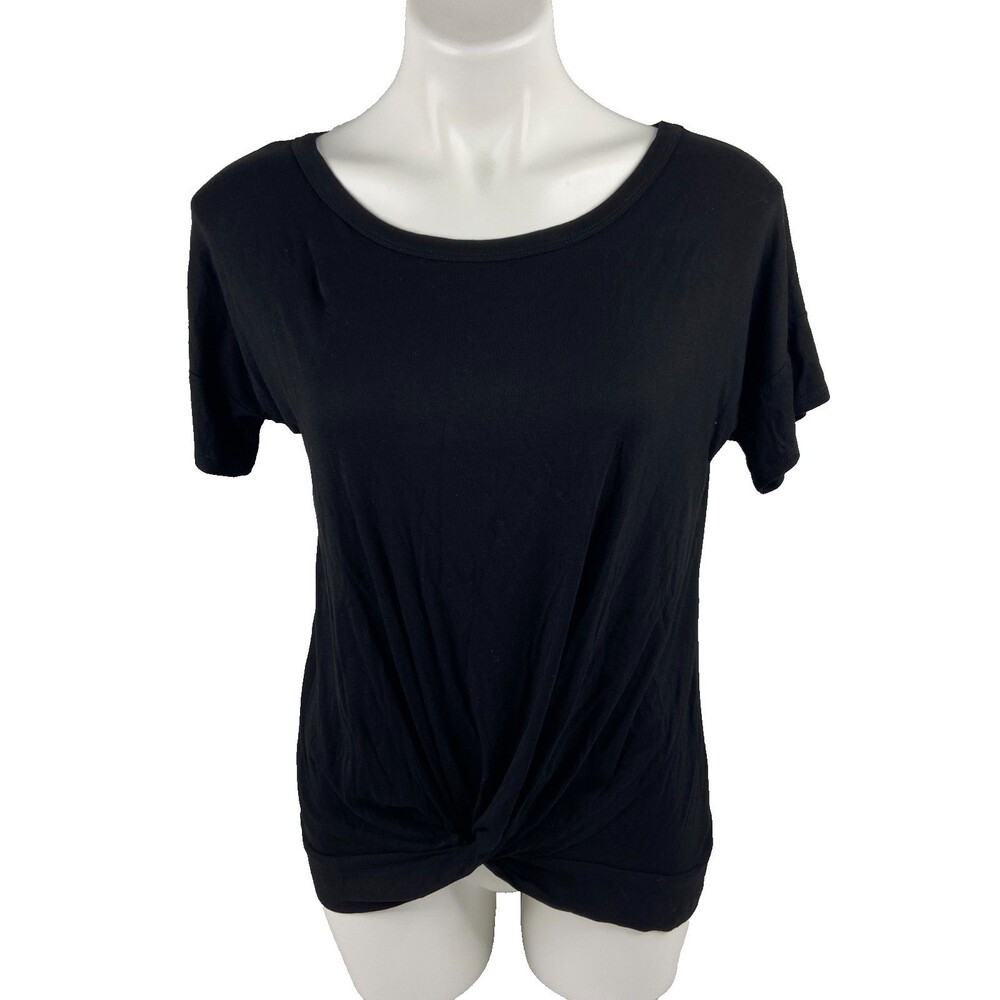 L Love Women Large Black T Shirt Blouse Top Twish Knot Casual NWT